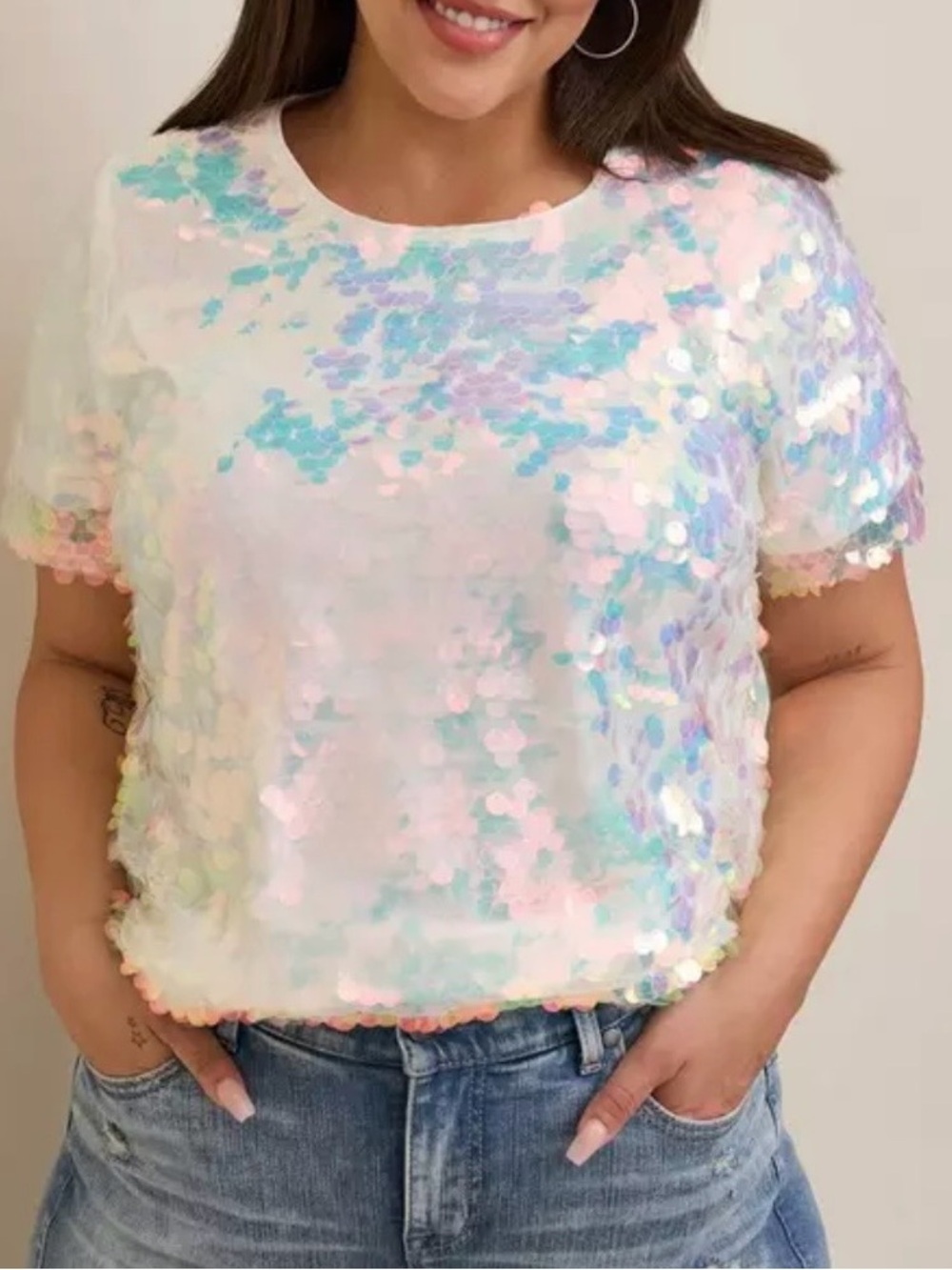 Torrid Abbey Sequin Iridescent Sequin Short Sleeve Tee